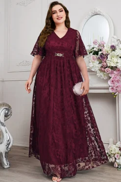 Navy A-Line Lace V-Neck mangas curtas longa mãe do vestido da noiva