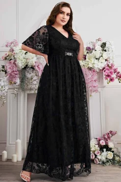 Navy A-Line Lace V-Neck mangas curtas longa mãe do vestido da noiva