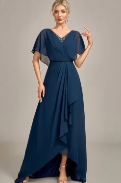 Navy A-Line Sequins assimétricas mãe do vestido de noiva com missangas