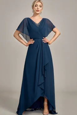 Navy A-Line Sequins assimétricas mãe do vestido de noiva com missangas