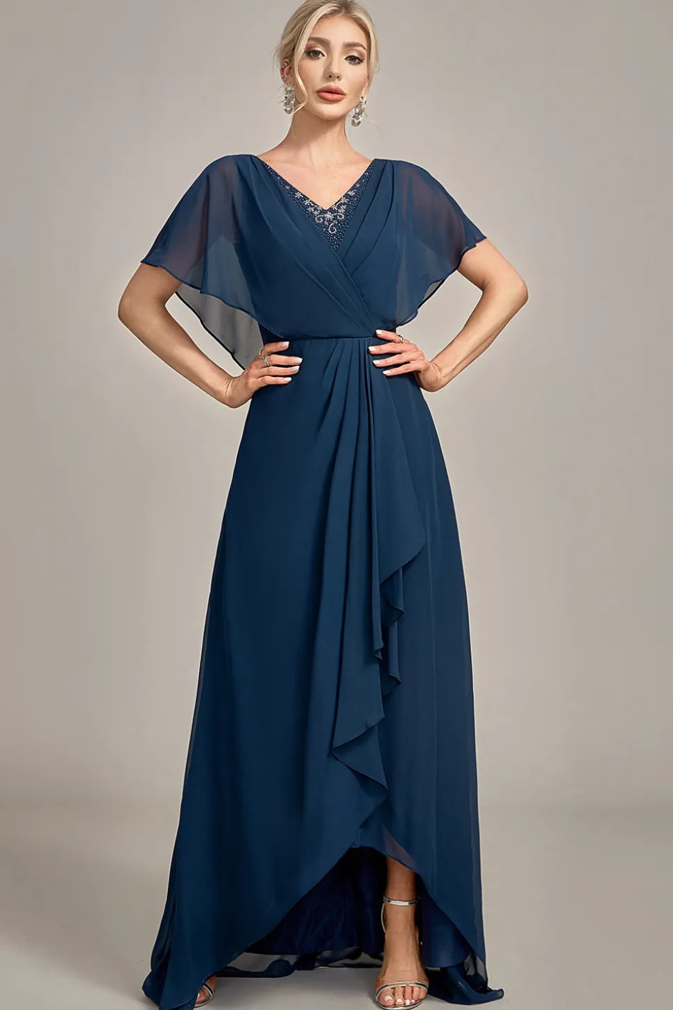 Navy A-Line Sequins assimétricas mãe do vestido de noiva com missangas