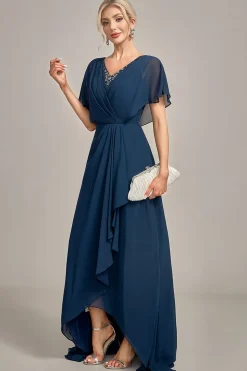 Navy A-Line Sequins assimétricas mãe do vestido de noiva com missangas