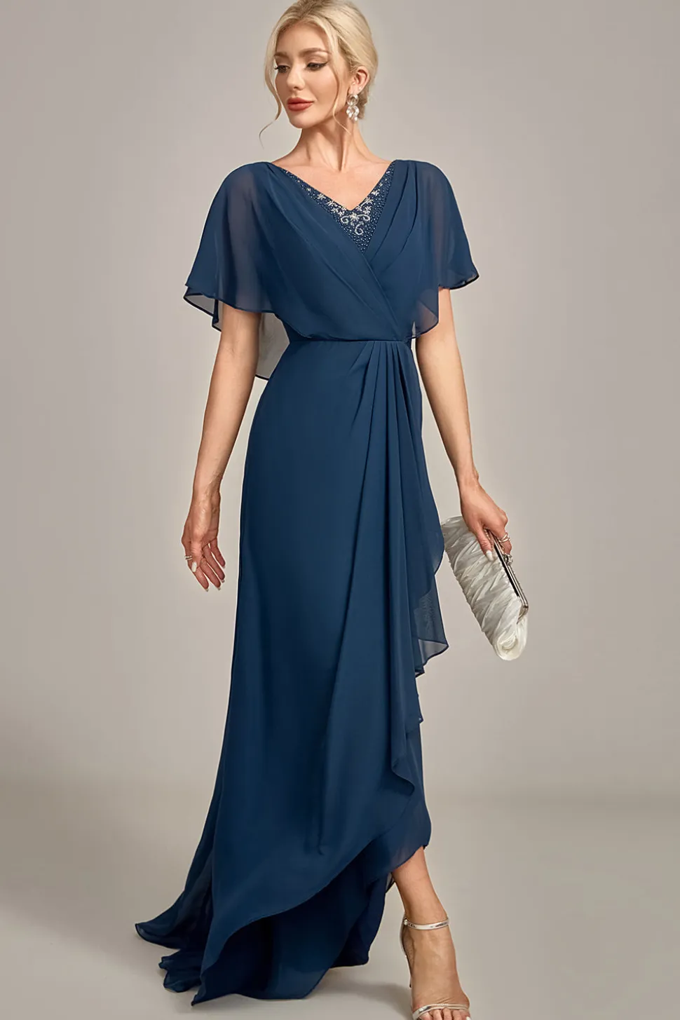 Navy A-Line Sequins assimétricas mãe do vestido de noiva com missangas