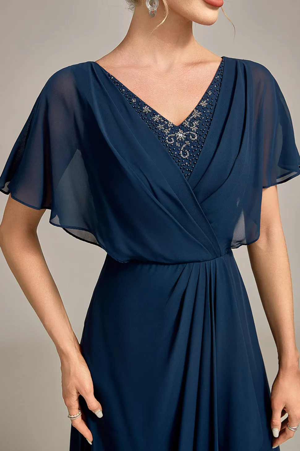 Navy A-Line Sequins assimétricas mãe do vestido de noiva com missangas