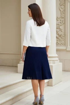 Navy A-Line V-Neck 2-Piece Mãe do Vestido da Noiva com Pregas