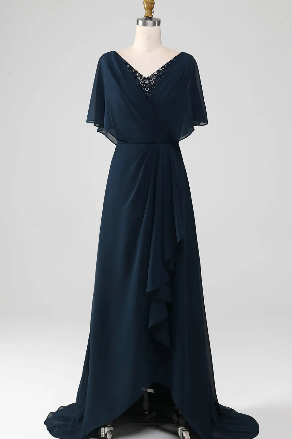 Navy A-Line V-Neck Sequins assimétricos mãe do vestido da noiva com missangas