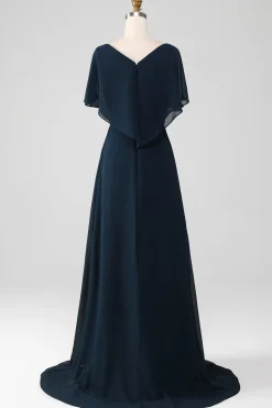 Navy A-Line V-Neck Sequins assimétricos mãe do vestido da noiva com missangas