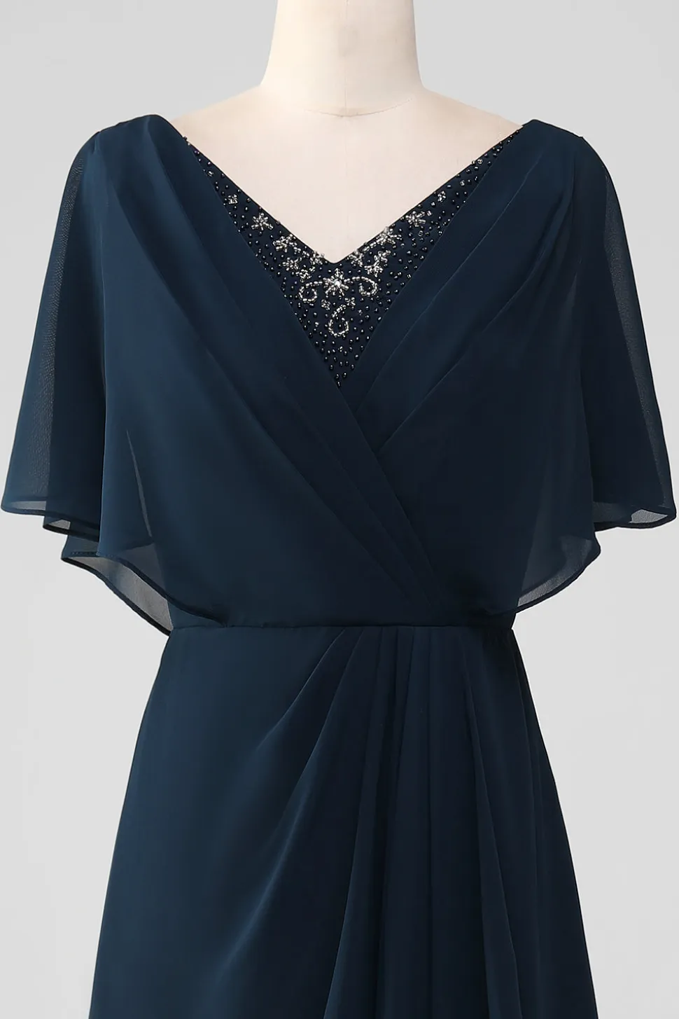 Navy A-Line V-Neck Sequins assimétricos mãe do vestido da noiva com missangas