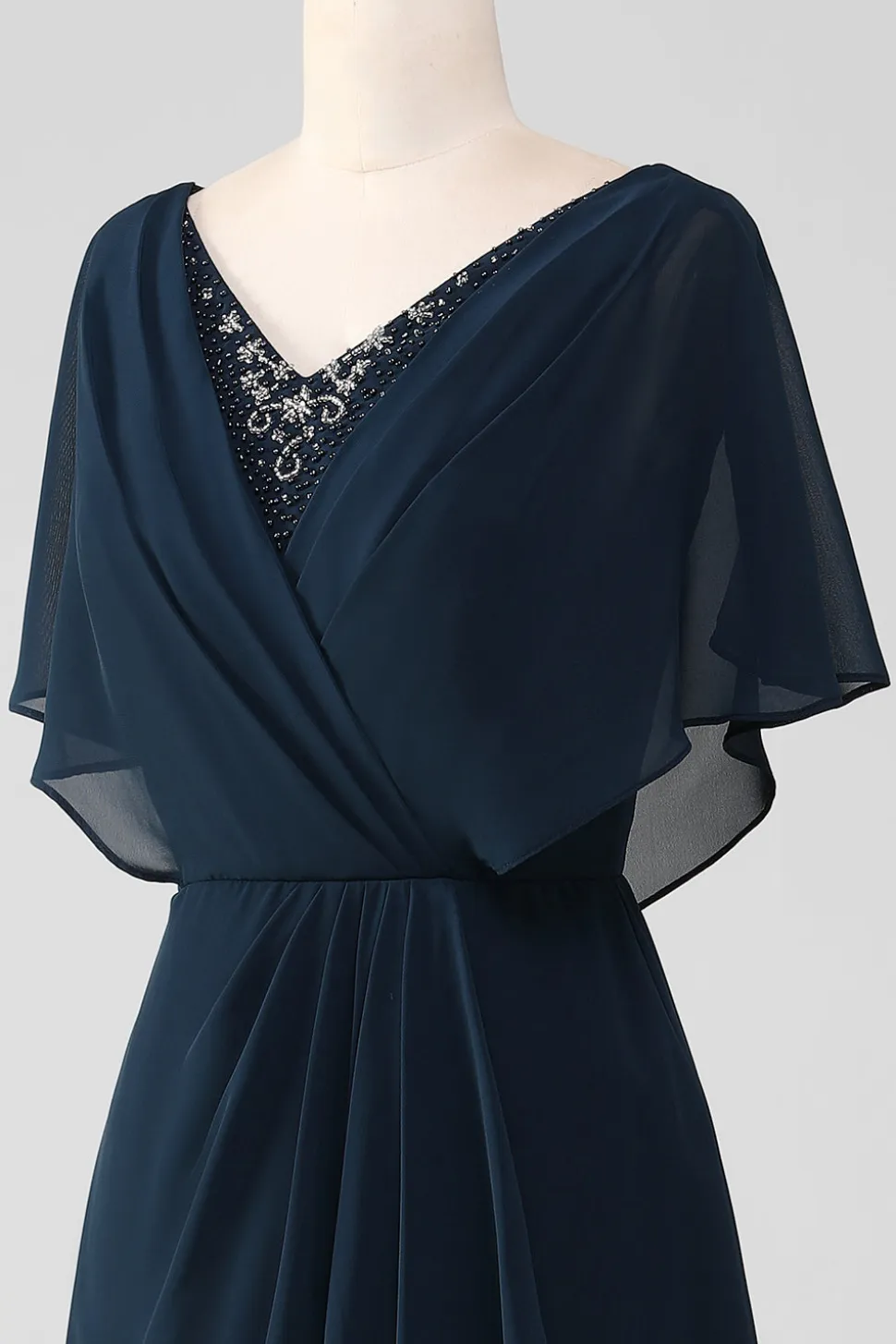 Navy A-Line V-Neck Sequins assimétricos mãe do vestido da noiva com missangas