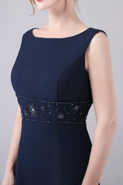 Navy Boat Neck A-line 2 Peças Vestido Mãe da Noiva