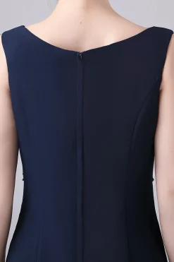 Navy Boat Neck A-line 2 Peças Vestido Mãe da Noiva