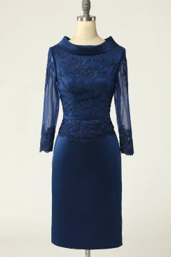 Navy Long Sleeves Bodycon Mother Dress