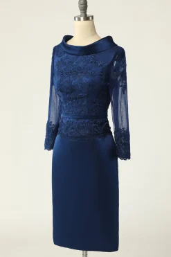Navy Long Sleeves Bodycon Mother Dress