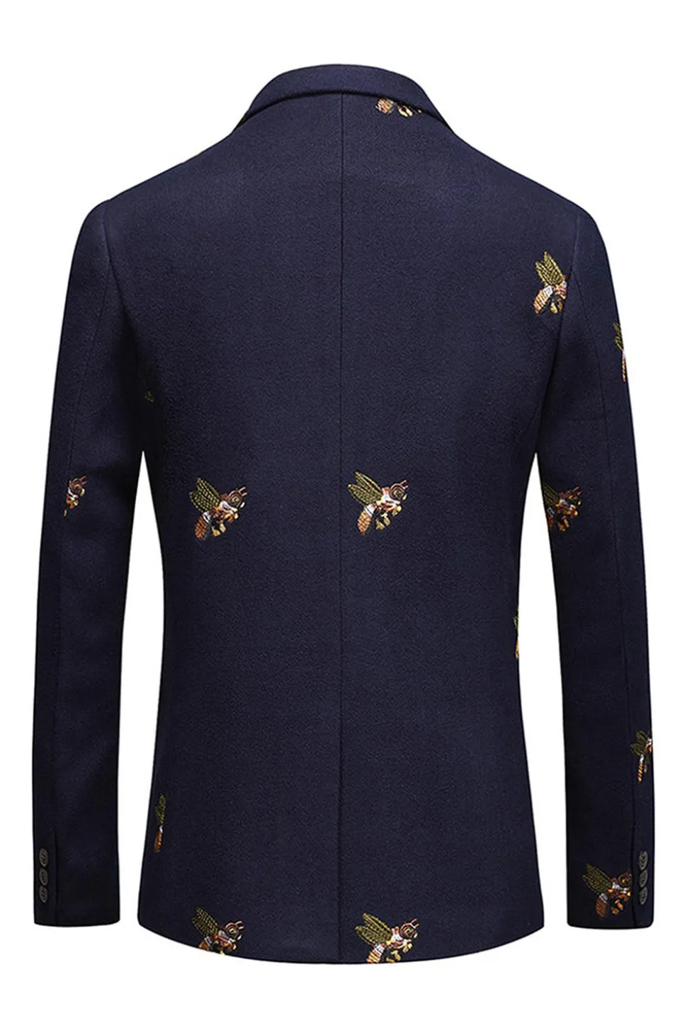 Navy Notched Lapela Um Botão Bordado Blazer Masculino