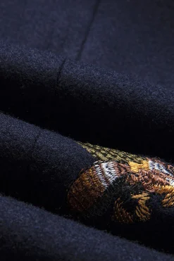 Navy Notched Lapela Um Botão Bordado Blazer Masculino