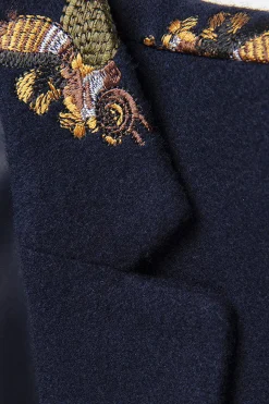 Navy Notched Lapela Um Botão Bordado Blazer Masculino