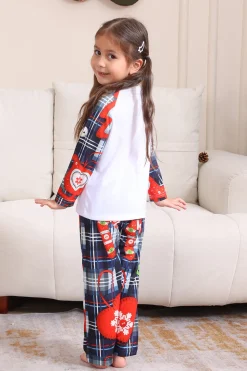 Navy Plaid Manga Longa Família Combinando Conjunto de Pijama