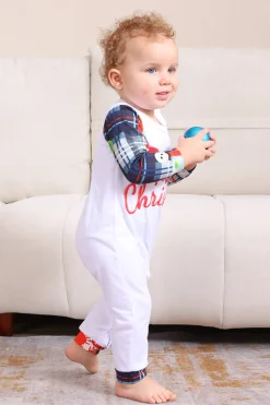 Navy Plaid Manga Longa Família Combinando Conjunto de Pijama