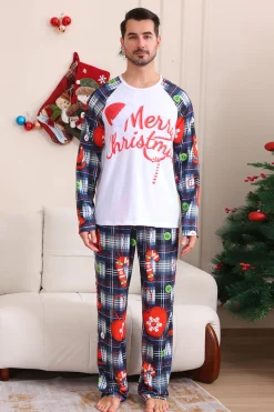 Navy Plaid Manga Longa Família Combinando Conjunto de Pijama