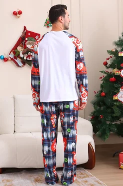 Navy Plaid Manga Longa Família Combinando Conjunto de Pijama