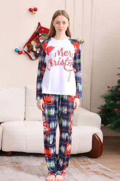 Navy Plaid Manga Longa Família Combinando Conjunto de Pijama