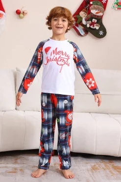 Navy Plaid Manga Longa Família Combinando Conjunto de Pijama