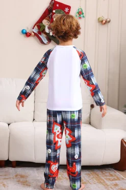 Navy Plaid Manga Longa Família Combinando Conjunto de Pijama