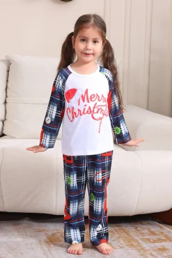 Navy Plaid Manga Longa Família Combinando Conjunto de Pijama