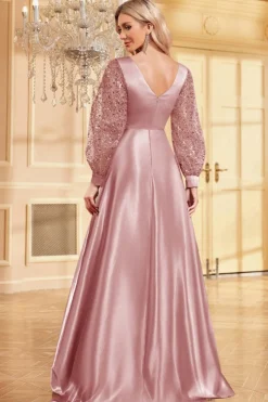 Navy Sequin Mangas Longas Uma Linha Mãe Da Noiva Dresse