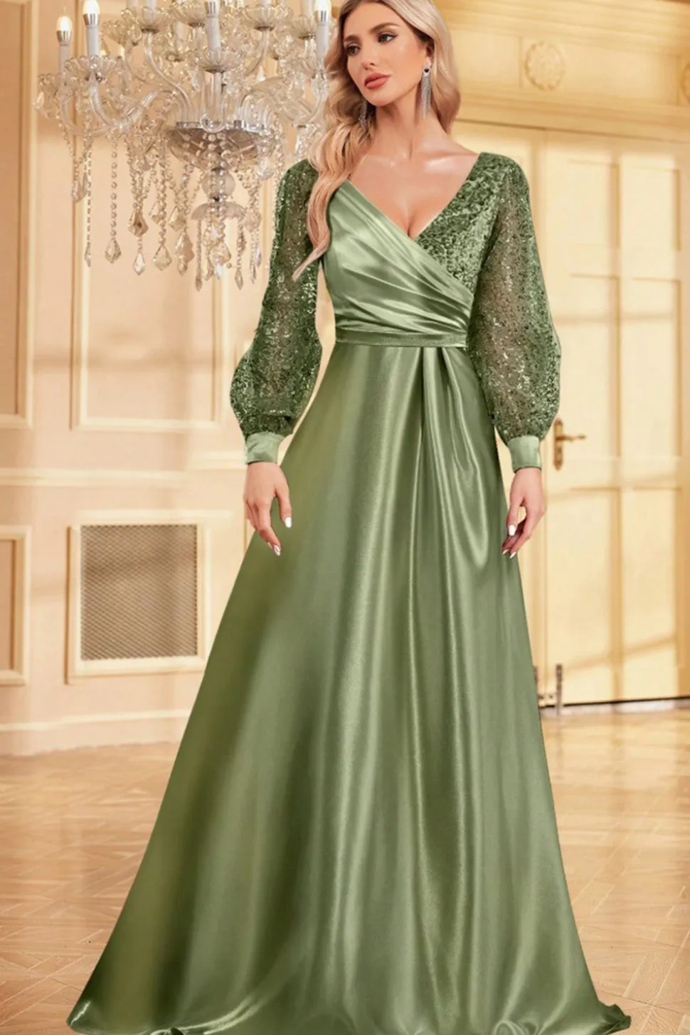 Navy Sequin Mangas Longas Uma Linha Mãe Da Noiva Dresse