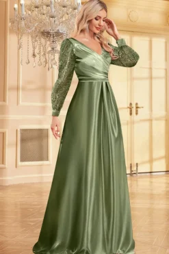 Navy Sequin Mangas Longas Uma Linha Mãe Da Noiva Dresse