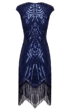 Navy Sequin 1920s Fringe Flapper Dress