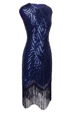 Navy Sequin 1920s Fringe Flapper Dress