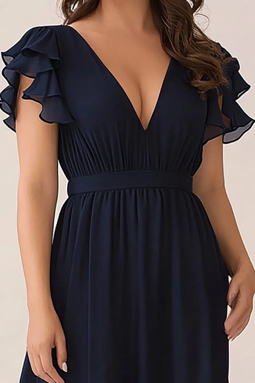 Navy V Pescoço Assimétrico Plus Size Chiffon Mãe do Vestido da Noiva