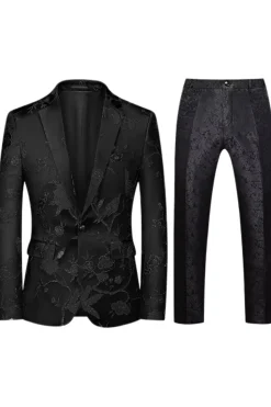 Notched Lapel Single Breasted Jacquard 2 peças roxas ternos de baile de formatura