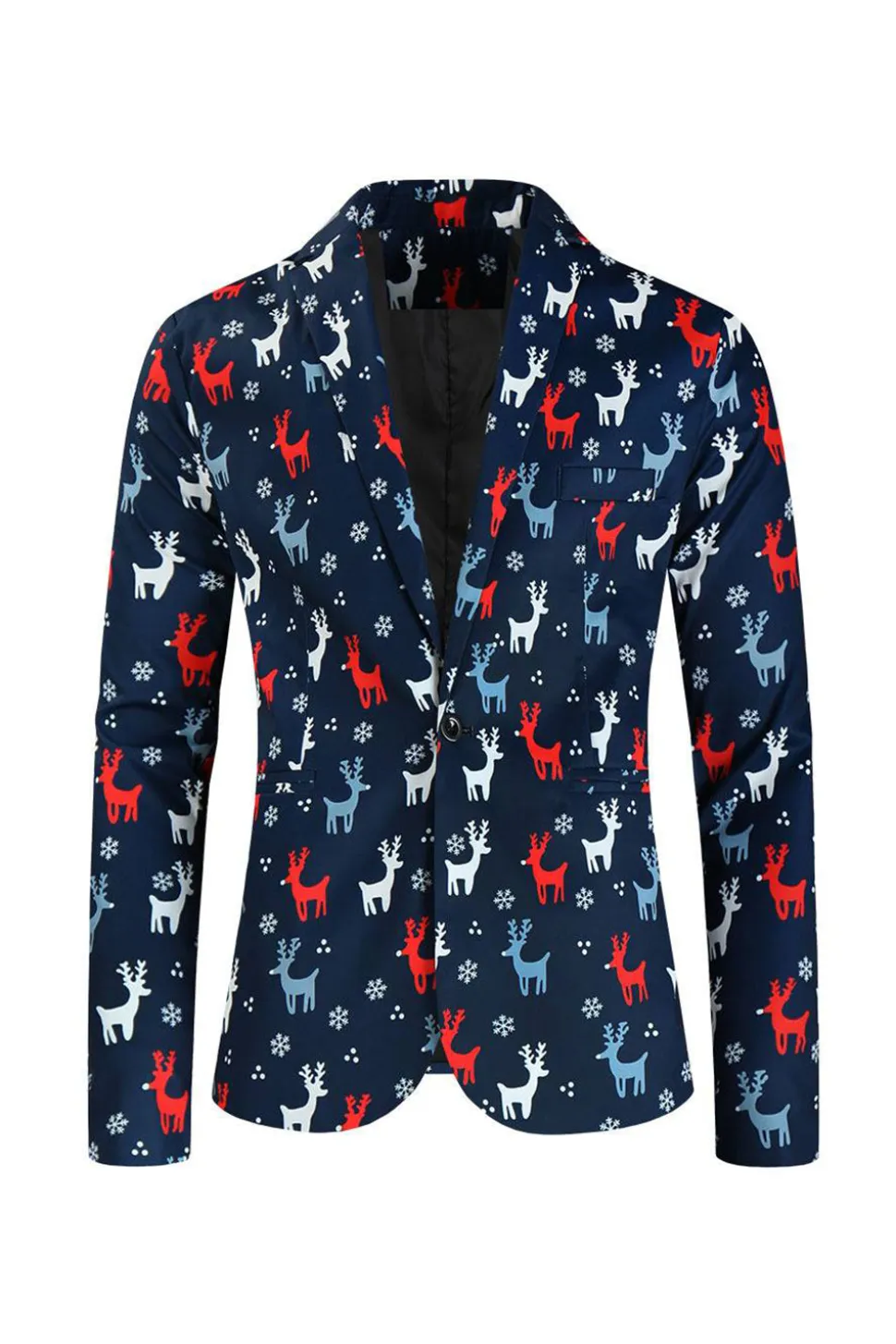 Notched Lapela Um Botão Elk Dark Blue Natal Ternos Masculinos