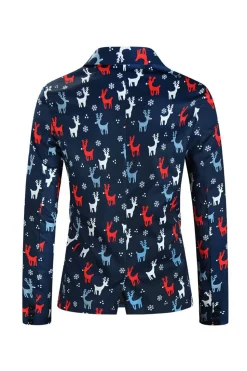 Notched Lapela Um Botão Elk Dark Blue Natal Ternos Masculinos