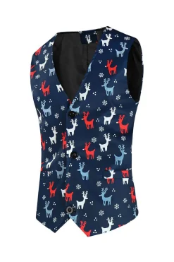 Notched Lapela Um Botão Elk Dark Blue Natal Ternos Masculinos