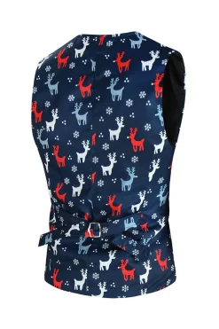 Notched Lapela Um Botão Elk Dark Blue Natal Ternos Masculinos
