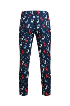 Notched Lapela Um Botão Elk Dark Blue Natal Ternos Masculinos