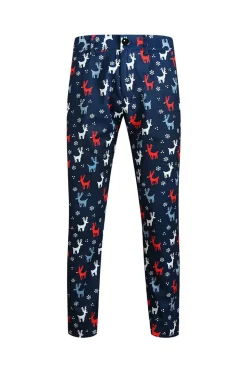 Notched Lapela Um Botão Elk Dark Blue Natal Ternos Masculinos