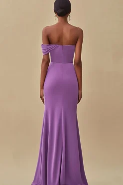 Off Shoulder Purple Sereia Vestido Formal Longo com Fenda