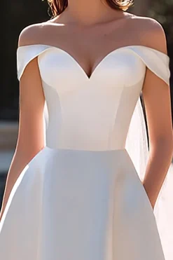 Off The Shoulder Branco Uma Linha Short Courthouse Vestido de Noiva