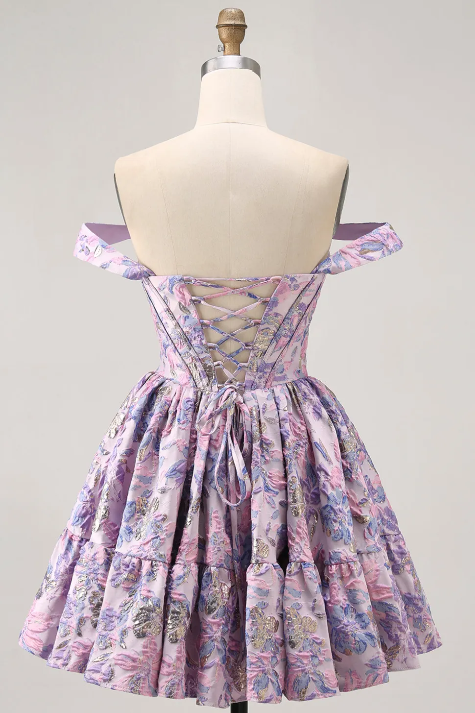Off The Shoulder Brocado Verde Escuro Floral Uma Linha Vestido Homecoming Impresso