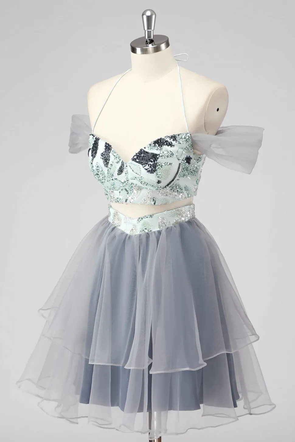 Off The Shoulder Cut out Uma Linha Verde Vestido Curto Homecoming