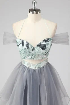 Off The Shoulder Cut out Uma Linha Verde Vestido Curto Homecoming