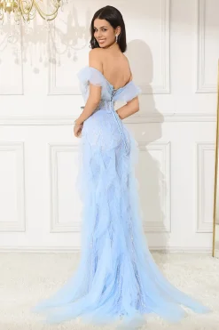 Off The Shoulder Light Sereia Corset Vestido de Noite Longo