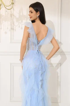 Off The Shoulder Light Sereia Corset Vestido de Noite Longo