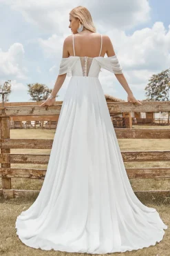 Off The Shoulder Marfim Boho Chiffon Ruched A Line Vestido de Noiva