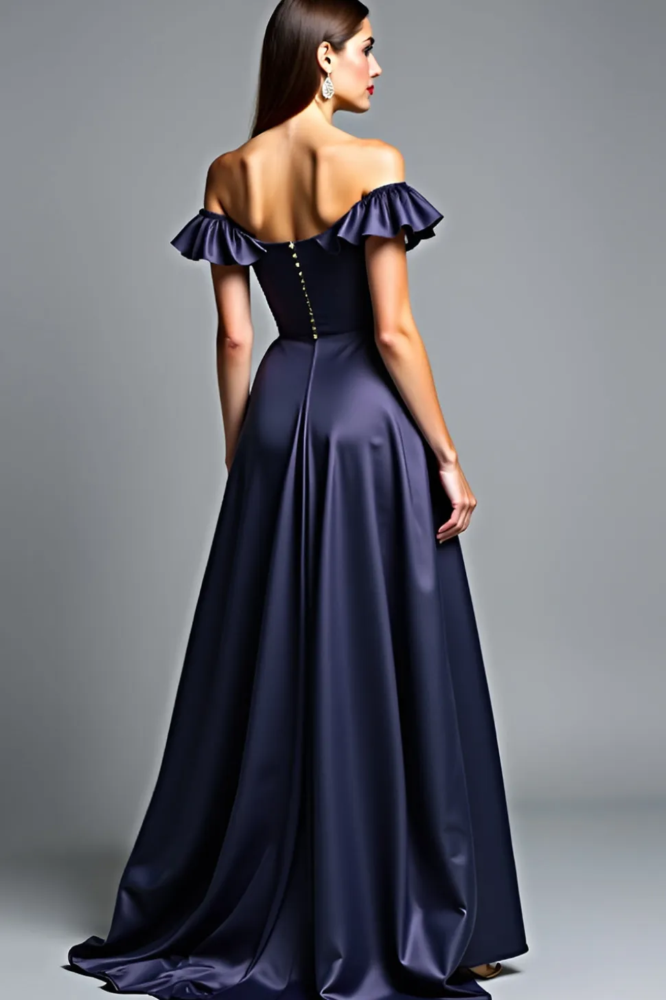 Off the Shoulder Navy Satin Uma Linha Vestido Formal